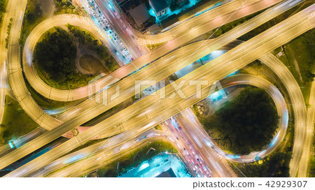 Aerial view network intersection of highway road. Aerial view network intersection of highway road. 42929307
