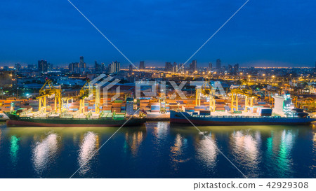 Aerial view cargo ship or shipping container. Aerial view cargo ship or shipping container. 42929308