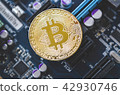 golden coin symbol bitcoin on mother board  42930746
