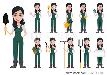 Gardener woman, cartoon character in uniform Gardener woman, cartoon character in uniform 42931405