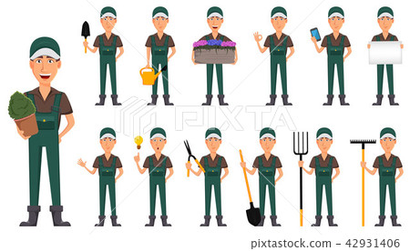 Gardener man, cartoon character in uniform 42931406