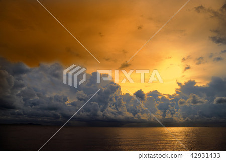 sunset sky silhouette orange heap cloud on sea sunset sky silhouette orange heap cloud on sea 42931433
