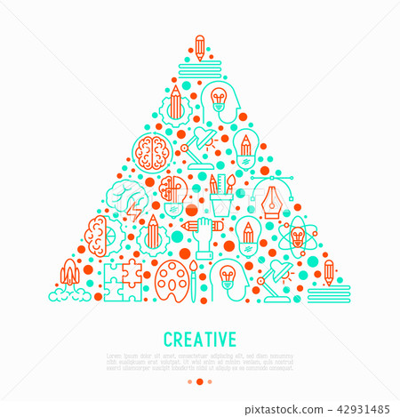 Creative concept in triangle with thin line icons 42931485