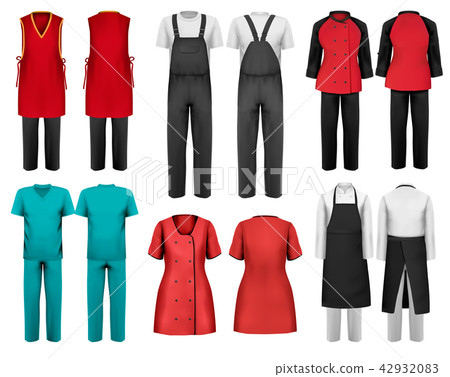 Set of overalls with worker and shefcooks Set of overalls with worker and shefcooks 42932083