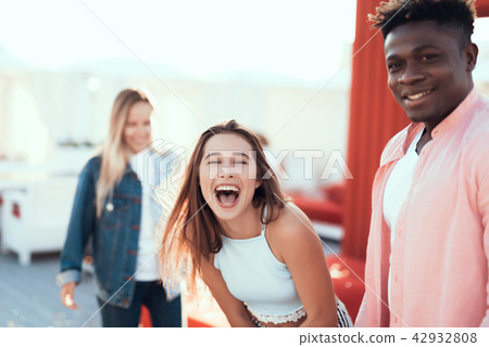 Happy man and satisfied female outside Happy man and satisfied female outside 42932808