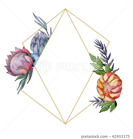 Watercolor colorful bouquet flowers. Frame border ornament square. Watercolor colorful bouquet flowers. Frame border ornament square. 42933175