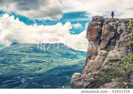 Woman tourist is on the Demerdji mountain, Crimea Woman tourist is on the Demerdji mountain, Crimea 42933358