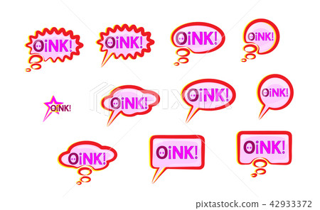 Pink speech bubble Icons set wish inscription oink Pink speech bubble Icons set wish inscription oink 42933372