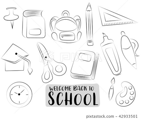 Back to school icons set. Black and white outline - Stock Illustration ...
