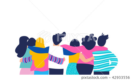 Friend group hug of diverse people isolated 42933556