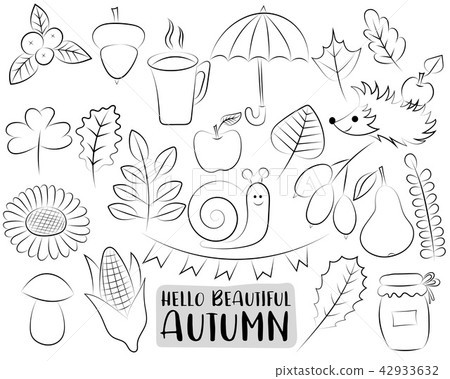 Autumn season icons set. Black and white Autumn season icons set. Black and white 42933632