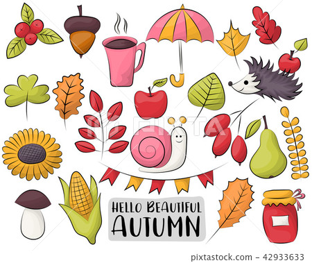 Autumn season icons set. Colorful hand drawn Autumn season icons set. Colorful hand drawn 42933633