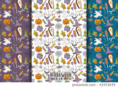 Halloween seamless pattern design set for wrapping Halloween seamless pattern design set for wrapping 42933639