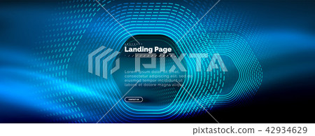 Neon glowing techno hexagon shape lines, hi-tech futuristic abstract background, landing page 42934629