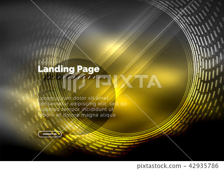 Neon glowing techno lines, hi-tech futuristic abstract background template with circles, landing Neon glowing techno lines, hi-tech futuristic abstract background template with circles, landing 42935786