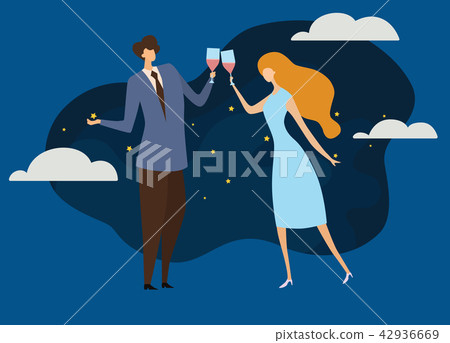 Young passionate couple drinking wine in cafe. 42936669