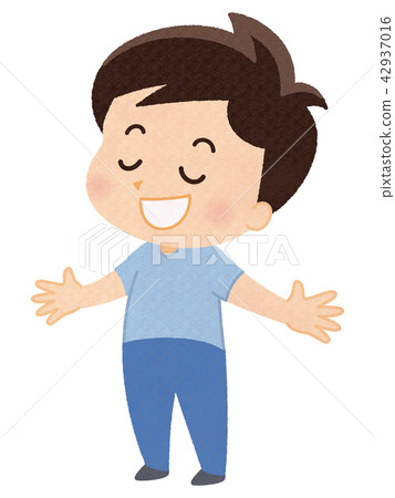 一個短袖男子，雙手伸展，深呼吸 42937016