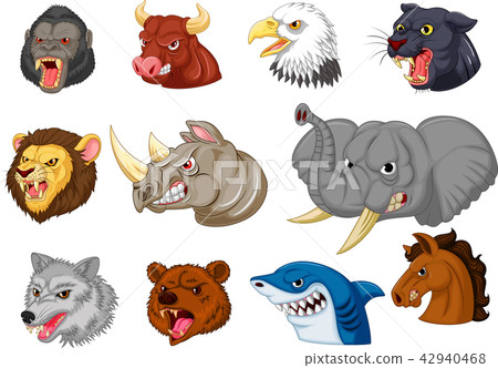 Cartoon angry animals head collection set 42940468