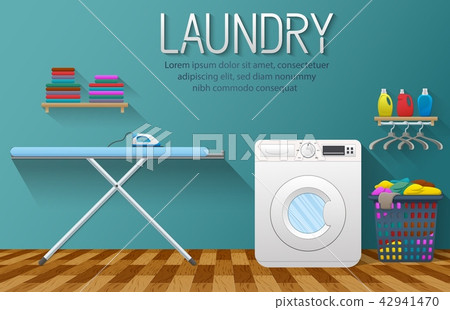 Laundry room with washing machine and ironing boar Laundry room with washing machine and ironing boar 42941470