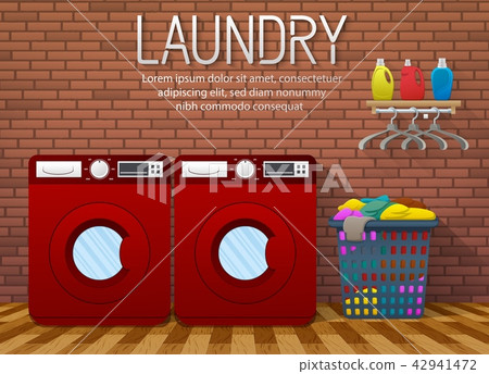 Laundry room interior with two washing machines an 42941472