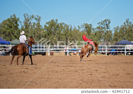 Bareback Bucking Bronc Riding At Country Rodeo 42941712