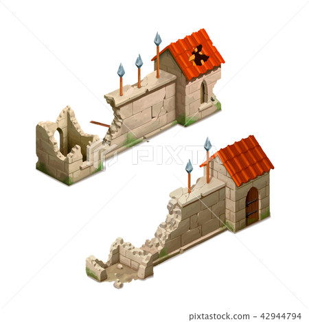 Bright cartoon gothic stockade, isometric object 42944794