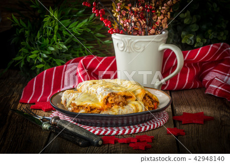 Italian lasagna rolls on a plate. Italian lasagna rolls on a plate. 42948140