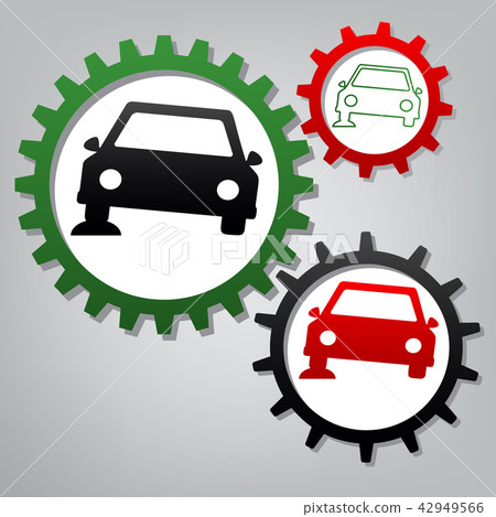Car parking sign. Vector. Three connected gears with icons at gr 42949566