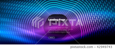 Neon glowing techno hexagon shape lines, hi-tech futuristic abstract background, landing page 42949743