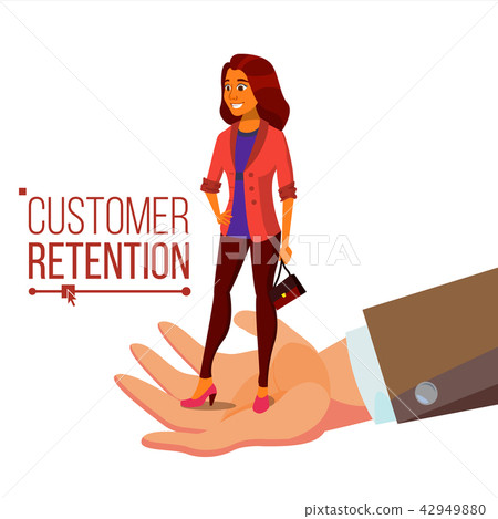 Customer Retention Vector. Businessman Hand With Woman Client. Customer Care. Save Loyalty. Support 42949880