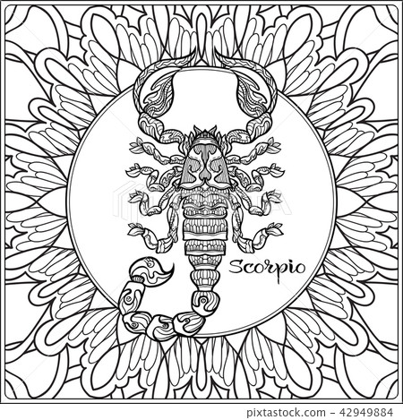 Decorative zodiac sign on pattern background. Decorative zodiac sign on pattern background. 42949884