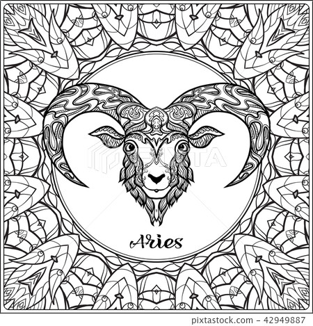 Decorative zodiac sign on pattern background. Decorative zodiac sign on pattern background. 42949887