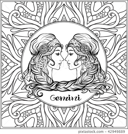 Decorative zodiac sign on pattern background. 42949889