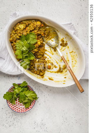 Lentil curry in white dish, Indian cuisine 42950136
