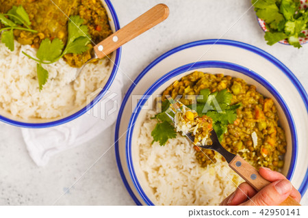 Lentil curry with rice, Indian cuisine, tarka dal 42950141