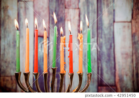 Brightly Glowing Hanukkah Menorah Brightly Glowing Hanukkah Menorah 42951450