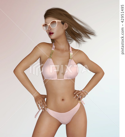 Posing woman in bikini with sunglasses 42951495