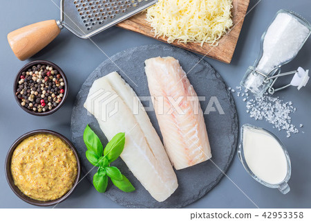 Fresh cod fillet with ingredients 42953358
