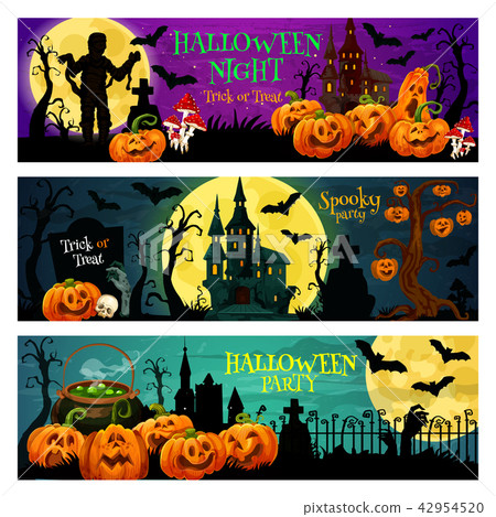 Halloween night party banner with spooky house 42954520