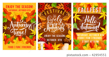 Fall autumn fest vector invitation posters Fall autumn fest vector invitation posters 42954551