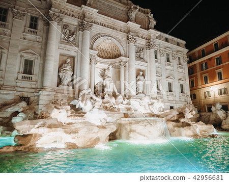 Night at Trevi Fountain with illumination, most famous fountain in Rome, Italy. 42956681