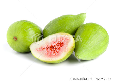 Ripe green fig fruit and half isolated on white background Ripe green fig fruit and half isolated on white background 42957288