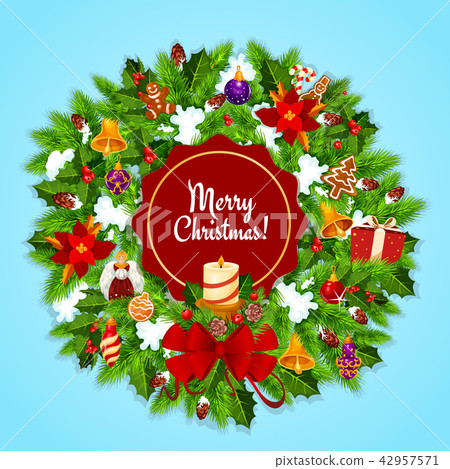 Download Christmas Wreath And Candle For Xmas Greeting Card Stock Illustration 42957571 Pixta 3D SVG Files Ideas | SVG, Paper Crafts, SVG File