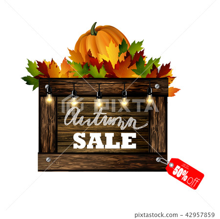 Autumn sale. Autumn leaves are drawn with chalk on a black chalkboard. Sketch, design elements Autumn sale. Autumn leaves are drawn with chalk on a black chalkboard. Sketch, design elements 42957859