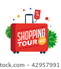 Shopping tour. Red suitcase with text. 42957991