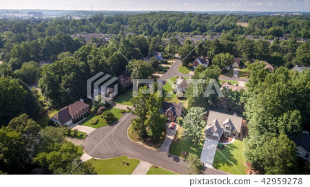 Aerial view of suburban houses in southern United  42959278