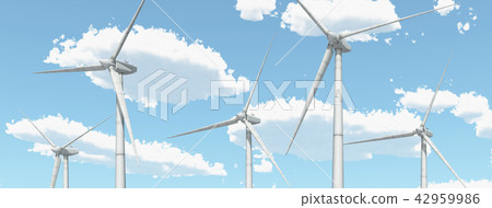 Wind turbines against a blue sky with clouds - Stock Illustration ...