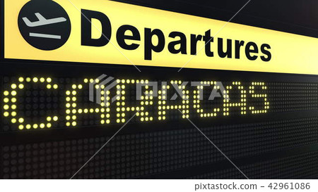 Flight to Caracas on international airport departures board. Travelling to Venezuela conceptual 3D 42961086