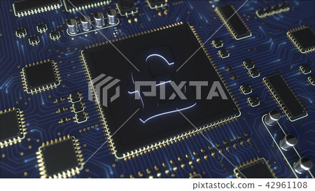 GBP pound sterling sign on a chipset. Conceptual 3D rendering GBP pound sterling sign on a chipset. Conceptual 3D rendering 42961108
