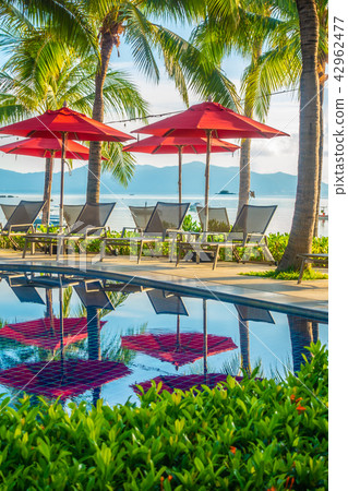 Beautiful luxury outdoor swimming pool in hotel and resort 42962477